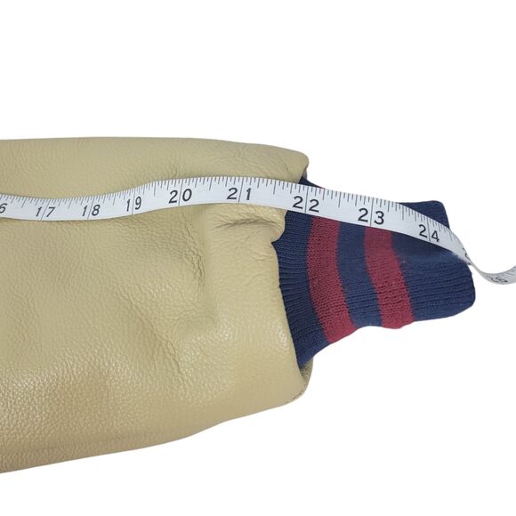 Varsity Bomber Baseball College Jacket size XS Wool Genuine Leather Sleeves Blue - Picture 6 of 7